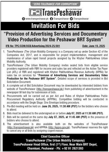TransPeshawar Tender Notice